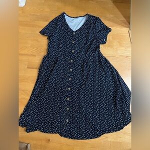 Classic Navy Polka Dot Button-Front Women’s Dress
